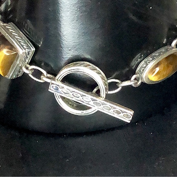 BARSE Sterling Silver Tigers Eye and Cats Eye Cabochon Toggle Bracelet - Picture 14 of 17